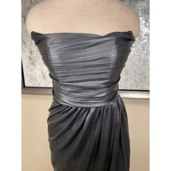 Maria Lucia Hohan Abigail Faux Leather Strapless Ruched Draped Midi Dress Sz 4 - Picture 4 of 12